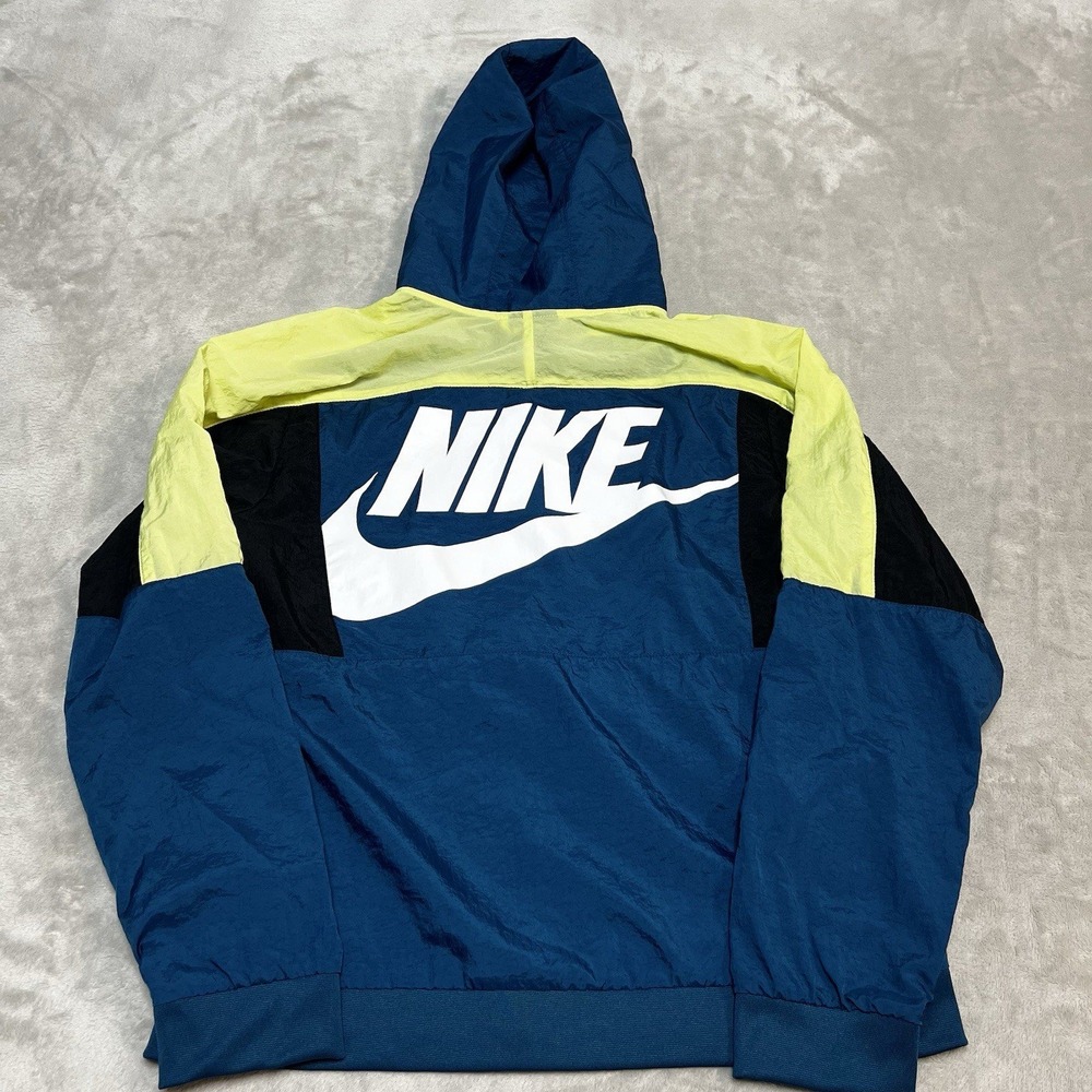 Nike Mens XL Blue Yellow Black Colorblock Hooded Windbreaker Jacket Futura Logo